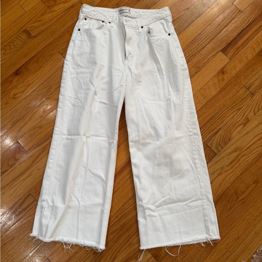 Abercrombie & Fitch Women's White Crop Flare Jeans